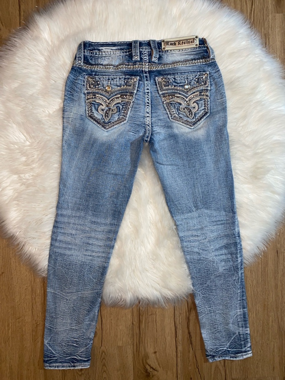 Rock Revival 27 DELLAH Embellished Mid rise Ankle Skinny Wash jeans